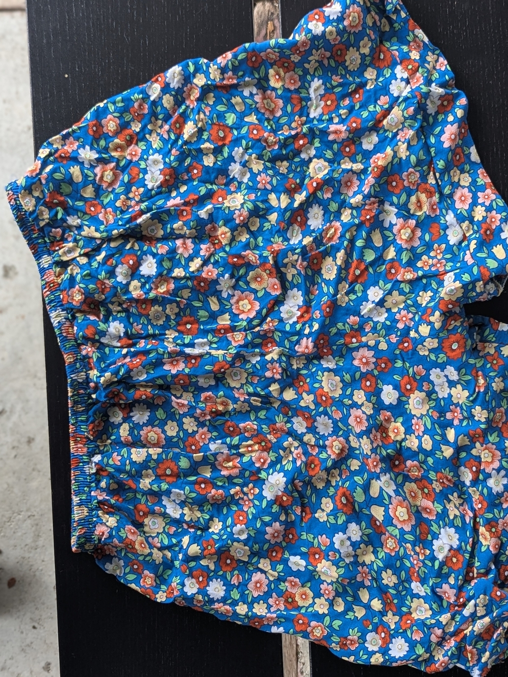 Vintage Blue Floral Elastic Waist Shorts